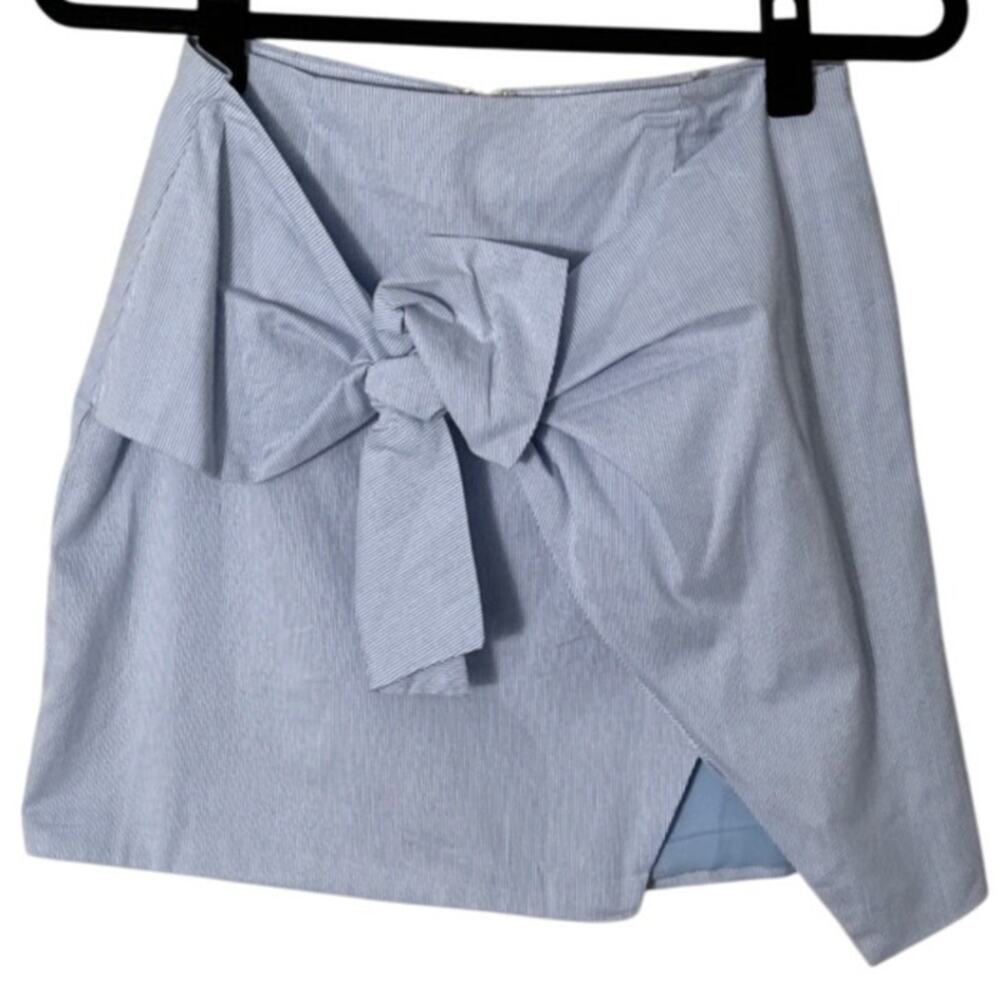 Storia Faux Wrap Pin Striped Blue White Mini Skirt Size S